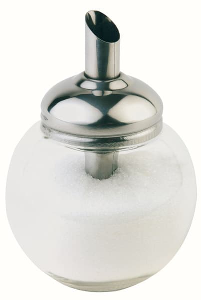Dozirnik za sladkor, okrogel 150 ml, pribl. Ø 8,4 cm, V 12 cm, nerjavno jeklo, steklo