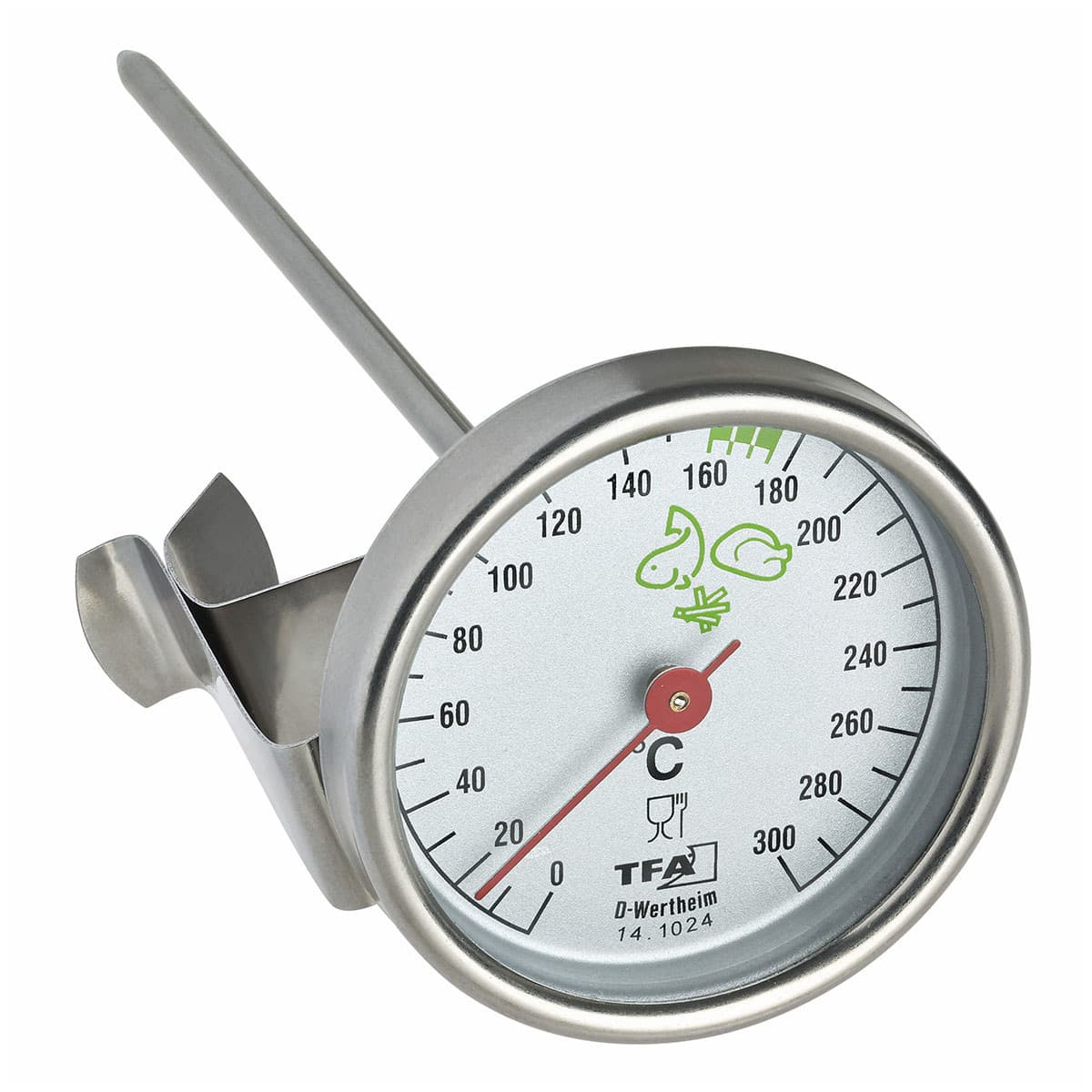 Analogni termometer za cvrtje iz nerjavečega jekla 14.1024 srebrne barve